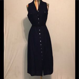 Talbots petites dark blue linen blend shirt dress